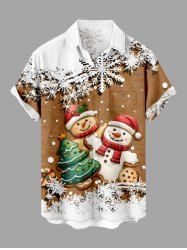 Plus Size Christmas Tree Gingerbread Snowflake Snowman Print Buttons Pocket Shirt For Men -  