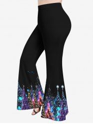 Plus Size Christmas Tree Star Sparkling Sequin Glitter 3D Print Flare Pants -  