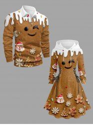 Christmas Tree Gingerbread Snowflake Santa Claus Print Plus Size Matching Outfit For Couples -  