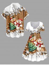 Christmas Tree Gingerbread Snowflake Snowman Print Plus Size Matching Outfit For Couples -  