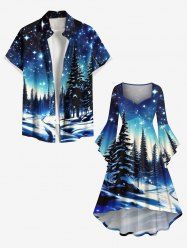 Christmas Tree Galaxy Star Print Plus Size Matching Outfit For Couples -  