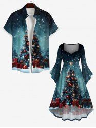 Christmas Tree Ball Star Snowflake Gift Box Print Plus Size Matching Outfit For Couples -  