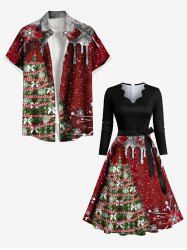 Christmas Tree Flower Snowflake Paint Drop Print Plus Size Matching Outfit For Couples -  