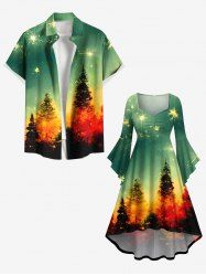 Christmas Tree Fireworks Print Plus Size Matching Outfit For Couples -  