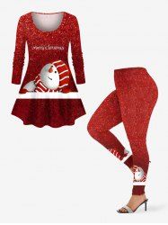 Christmas Snowman Sparkling Sequin 3D Print Plus Size Matching Set -  