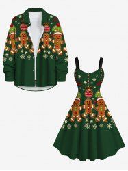 Christmas Ball Gingerbread Snowflake Print Plus Size Matching Outfit For Couples -  