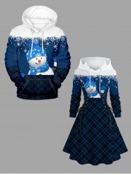Christmas Snowman Snowflake Plaid Colorblock Print Plus Size Matching Outfit For Couples -  