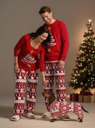 Matching Tree Santa Claus Snowflakes Pola Bear Christmas Pajamas Dog and Owner Matching Outfits Sleepwear Set -  