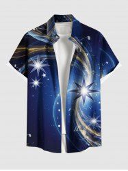 Chemise hawaïenne à poches boutons, imprimé galaxie ombré, grande taille, pour hommes - Bleu Marine 6XL