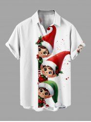 Plus Size Christmas Hat Elf Holly Print Button Pocket Shirt For Men -  