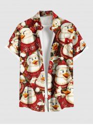 Plus Size Christmas Snowflake Duck Print Button Pocket Shirt For Men -  