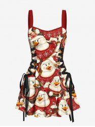 Christmas Snowflake Duck Print Lace Up A Line Dress -  