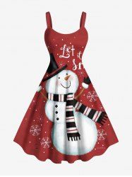 Plus Size Christmas Snowman Snowflake Print Tank Dress -  