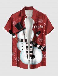 Plus Size Christmas Snowman Snowflake Print Buttons Pocket Shirt For Men -  