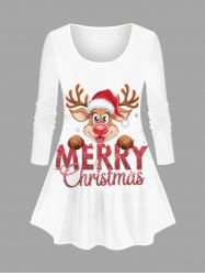 Plus Size Women's Christmas Elk Snowflake Print Long Sleeves T-shirt -  