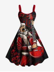 Plus Size Christmas Santa Claus Guitar Letters Print A Line Dress -  