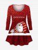 Christmas Snowman Sparkling Sequin 3D Print Plus Size Matching Set -  