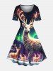Christmas Tree Elk Ball Ombre Aurora Print Plus Size Matching Outfit For Couples -  