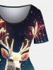 Christmas Tree Elk Ball Ombre Aurora Print Plus Size Matching Outfit For Couples -  