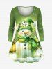 Christmas Snowman Snowflake Flowers Print Plus Size Matching Set -  