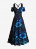 Ensemble de plage hawaïen assorti grande taille à imprimé floral pour couples - Bleu Marine 