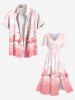 Flamingo Tropical Leaf Ombre Print Plus Size Matching Hawaii Beach Outfit For Couples -  