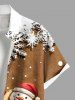 Plus Size Christmas Tree Gingerbread Snowflake Snowman Print Buttons Pocket Shirt For Men -  