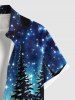 Plus Size Christmas Tree Galaxy Star Print Buttons Pocket Shirt For Men -  