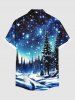 Chemise à boutons et poche pour homme, grande taille, imprimé sapin de Noël, galaxie et étoiles - Bleu Ciel 6XL