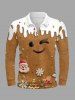 Plus Size Christmas Tree Gingerbread Snowflake Santa Claus Print Zipper Long Sleeve Polo Shirt For Men -  