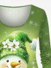 T-shirt à manches longues grande taille avec imprimé bonhomme de neige, flocons de neige et fleurs de Noël - Vert 6X