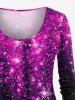 Plus Size Christmas Snowflake Ombre Sparkling Sequin 3D Print Long Sleeves T-shirt -  