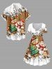 Robe cintrée grande taille à imprimé sapin de Noël, pain d'épice, flocons de neige et bonhomme de neige - Brun Légère XXS