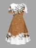 Robe cintrée grande taille à imprimé sapin de Noël, pain d'épice, flocons de neige et bonhomme de neige - Brun Légère XXS