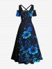 Plus Size Flowers Print Cold Shoulder Crisscross Hawaii Maxi Dress -  