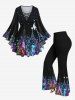 Plus Size Christmas Tree Star Sparkling Sequin Glitter 3D Print Lattice Flare Sleeves T-shirt -  