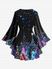 Plus Size Christmas Tree Star Sparkling Sequin Glitter 3D Print Lattice Flare Sleeves T-shirt -  