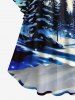 Robe grande taille à imprimé sapin de Noël galaxie étoiles et manches évasées froncées, coupe asymétrique - Bleu Ciel XS