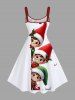 Plus Size Christmas Hat Elf Holly Print A Line Dress -  