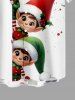 Plus Size Christmas Hat Elf Holly Print Button Pocket Shirt For Men -  