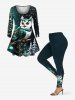T-shirt à manches longues pour femme, grande taille, motif sapin de Noël, boule, hibou et flocons de neige - Vert profond S