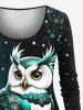 Plus Size Christmas Tree Ball Owl Snowflake Print Long Sleeves Women T-shirt -  