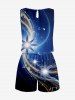 Plus Size Star Light Beam Ombre Galaxy Print Hawaii Drawstring Pocket Romper -  