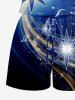 Plus Size Star Light Beam Ombre Galaxy Print Hawaii Drawstring Pocket Romper -  