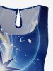 Plus Size Star Light Beam Ombre Galaxy Print Hawaii Drawstring Pocket Romper -  