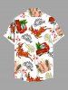Plus Size Christmas Tree Elk Car Letters Print Button Pocket Shirt For Men -  