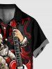 Chemise à boutons grande taille pour homme, motif Père Noël et guitare, avec poche boutonnée. - Noir S
