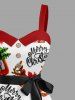 Plus Size Christmas Tree Elk Car Letters Print Button A Line Dress with Removable Belt -  