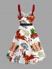 Plus Size Christmas Tree Elk Car Letters Print Button A Line Dress with Removable Belt -  