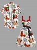 Plus Size Christmas Tree Elk Car Letters Print Button A Line Dress with Removable Belt -  